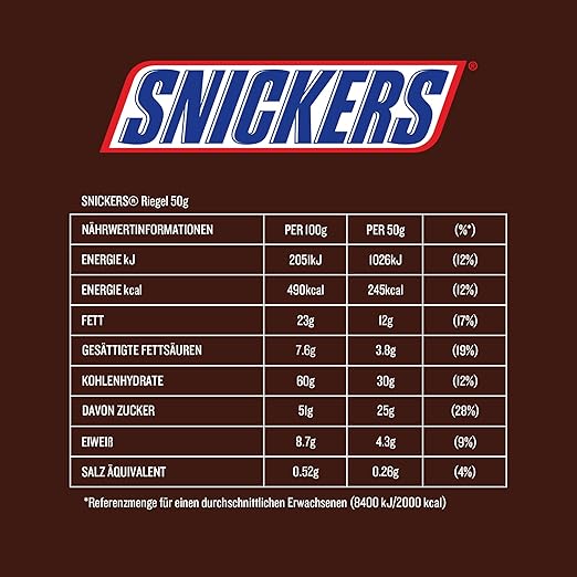 Snickers Schokoladen Großpackung, Karamell & Erdnuss Schokoriegel, 32 x 50g (1600g) – Bild 3