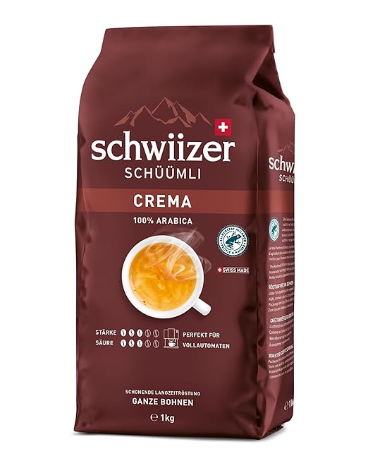 Schwiizer Schüümli Crema, 100 Prozent Arabica Kaffeebohnen, aromatisch-intensiv, für Vollautomaten, Stärke 3/5, mittlere Röstung, Rainforest Alliance-zertifiziert, 1kg – Bild 3