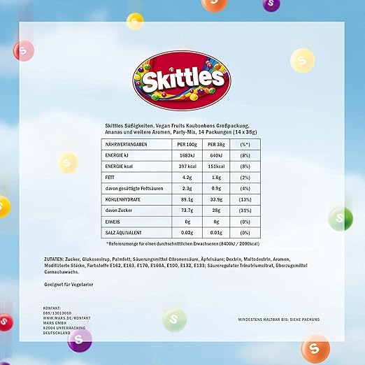Skittles Crazy Fruits, Fruchtbonbons Großpackung 14 x 38, Kaubonbons mit Fruchtgeschmack, Vegane Snacks (532g) – Bild 3
