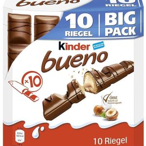 kinder bueno Big Pack – Schokoriegel mit knuspriger Waffel, feiner Milch-Haselnuss-Cremeund zarter Vollmilchschokolade – 1 Großpackung mit 10 einzeln verpackten Riegeln (10 x 21,5 g)