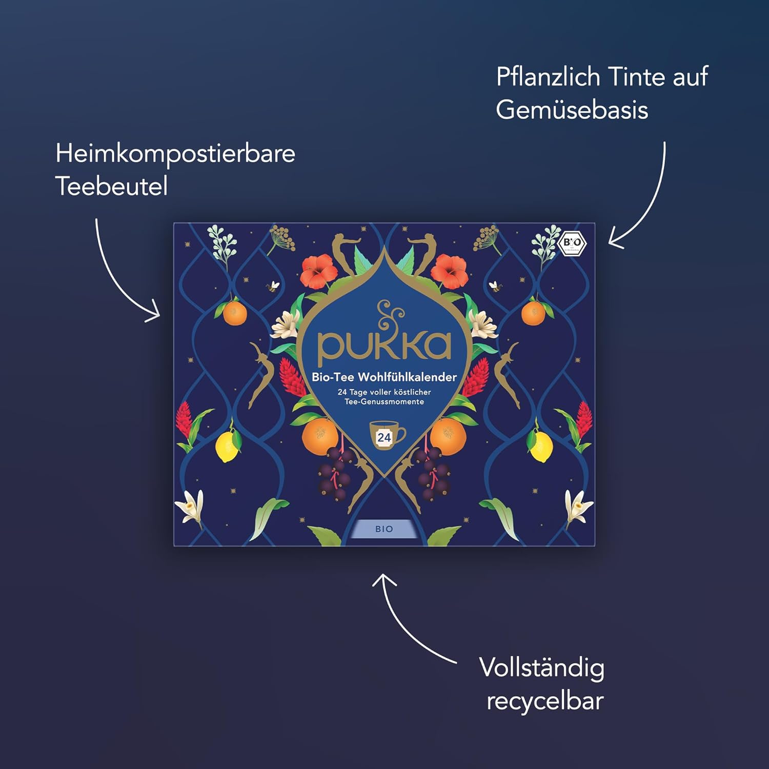 Pukka Bio Tee Geschenkset, Adventskalender, "Wohlfühlkalender 2025", Umweltfreundlich, Keine Schokolade, Milchfrei, Geschenkidee, 12 Tee Varianten, 24 Teebeutel – Bild 2