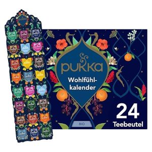 Pukka Bio Tee Geschenkset, Adventskalender, "Wohlfühlkalender 2025", Umweltfreundlich, Keine Schokolade, Milchfrei, Geschenkidee, 12 Tee Varianten, 24 Teebeutel