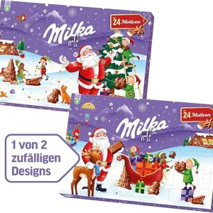 Milka Adventskalender mit gefüllten Schokofiguren aus Alpenmilch-Schokolade & Milchcrème – 24 Türchen – 200g